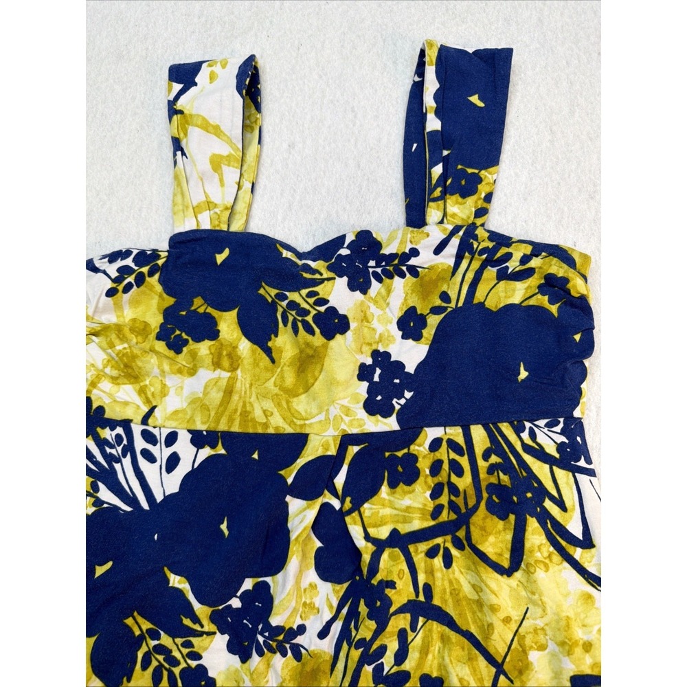 Y2K Ann Taylor Cotton Blue, Yellow & White Floral Abstract Scoop Neck Tank, S - Picture 2 of 14
